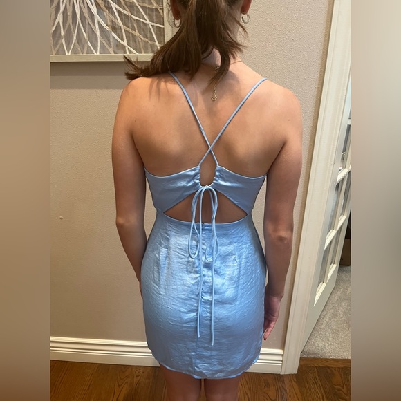 Lucy in the Sky Sunkissed Satin Cowl Dress in Light Blue - Picture 2 of 5